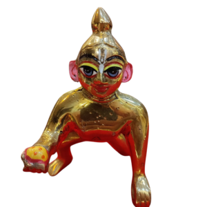 Golden Laddu Gopal Idol (Metal) with Minimal Make-up | Size 3