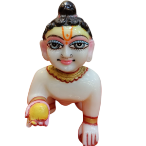 White Marble-Finish Laddu Gopal Idol with Make-up | Size 6
