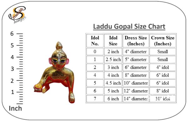 Golden Laddu Gopal Idol (Metal) with Minimal Make-up | Size 3 - Image 2