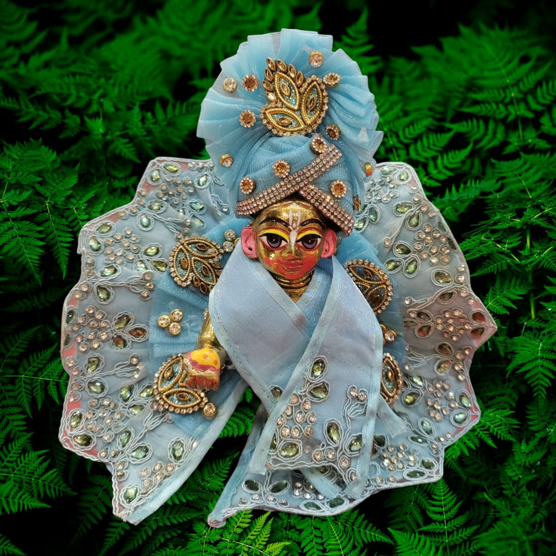 Regal Sky Blue Embroidered Poshak Set for Laddu Gopal