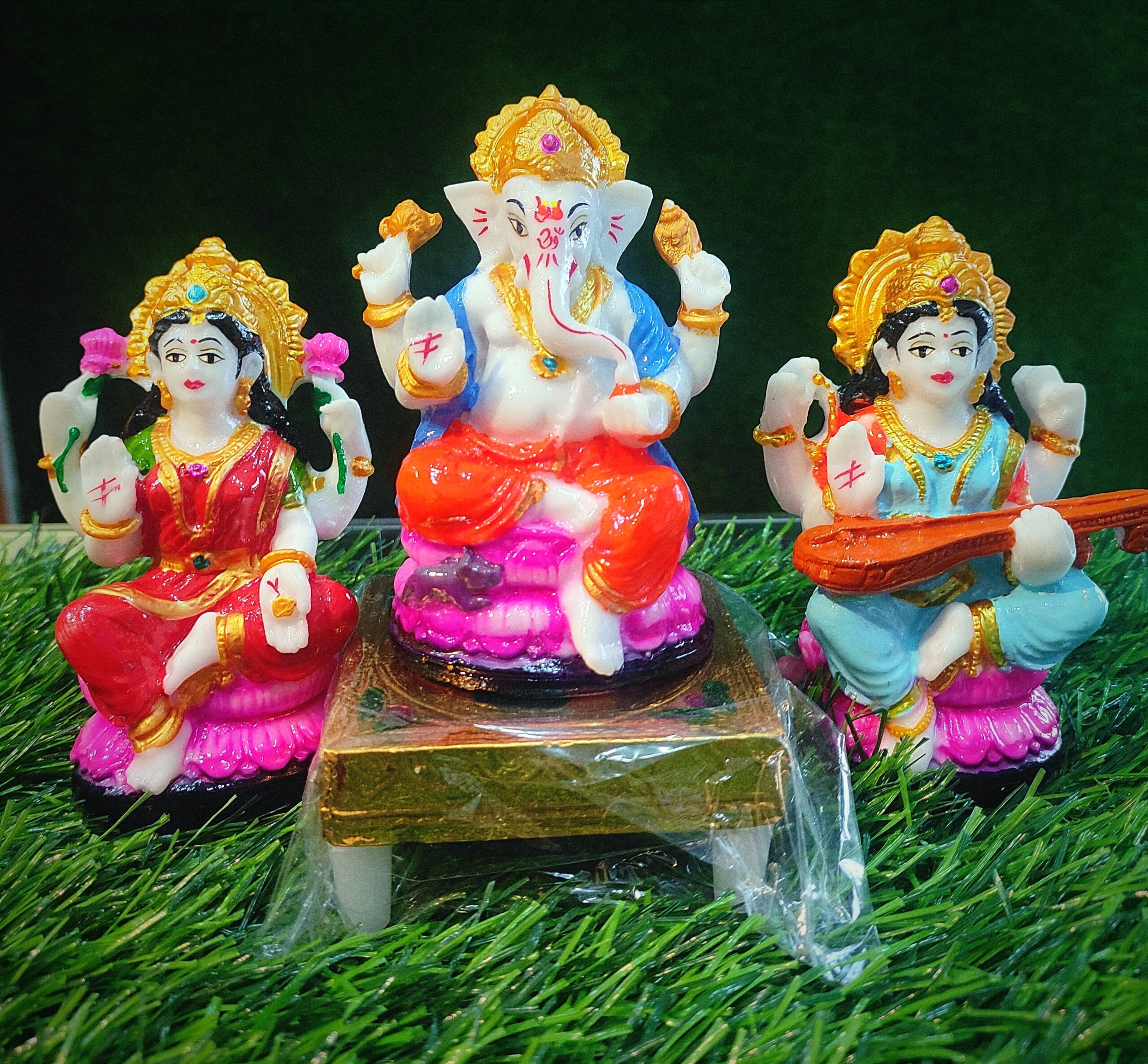 Trinity Idol Set – Lakshmi Ji , Ganesh Ji & Saraswati Ji | 4 Inch