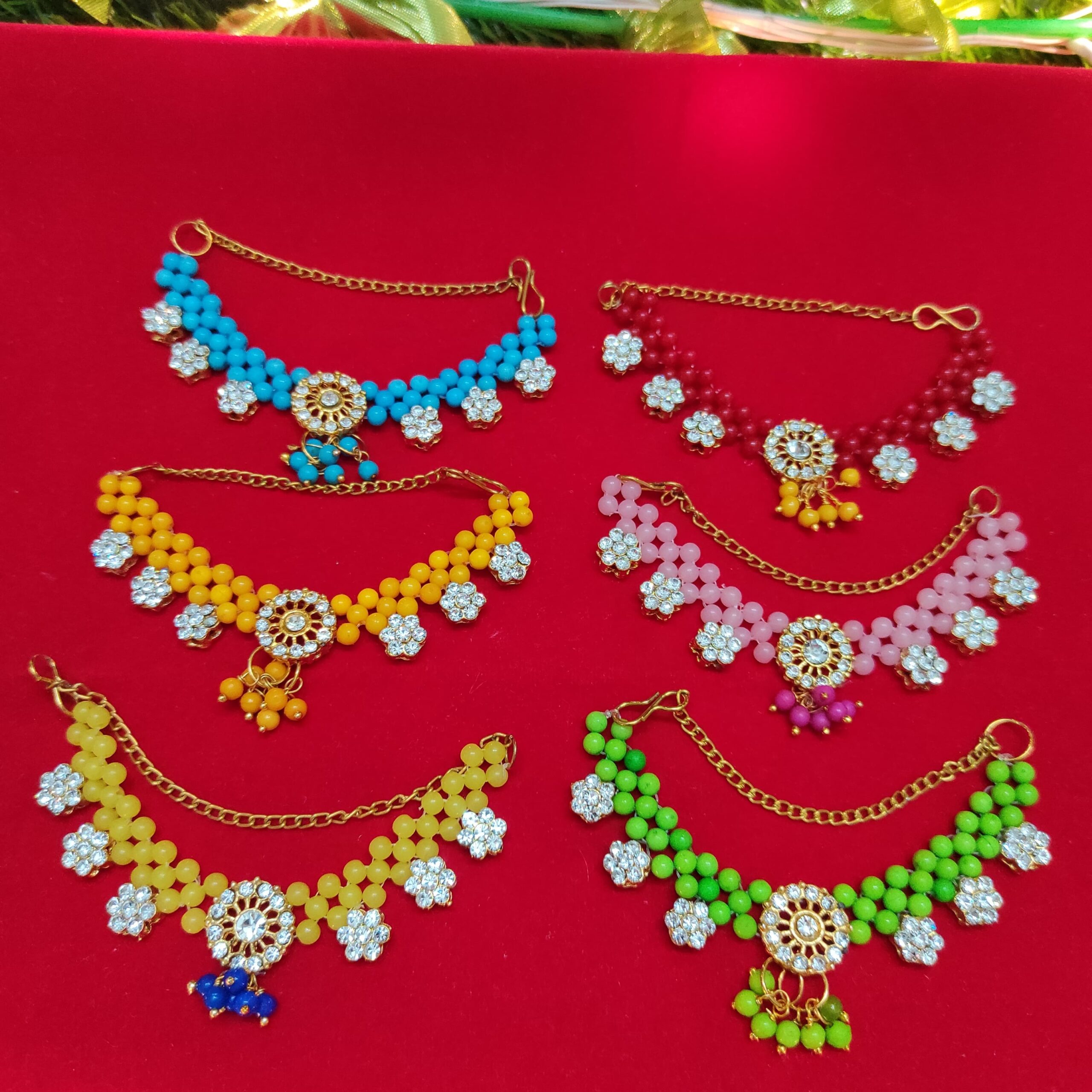 Pearls with flower diamond mala for suitable size [5-9]