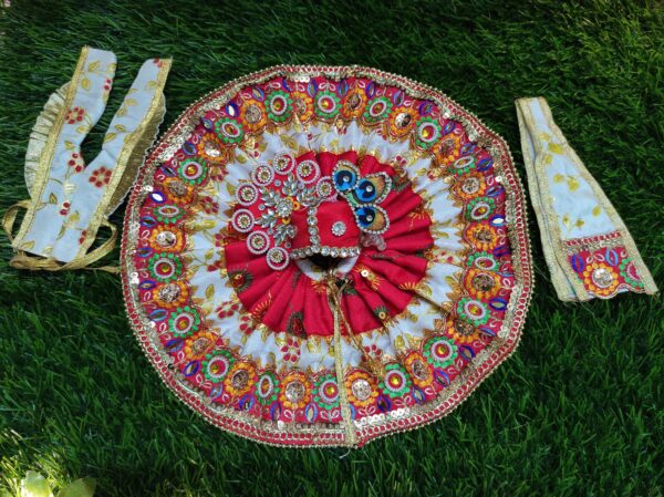 Royal Red Multicolor Laddu Gopal Dress Set with Pagdi & Dupatta - Image 2