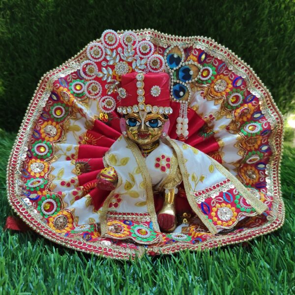Royal Red Multicolor Laddu Gopal Dress Set with Pagdi & Dupatta