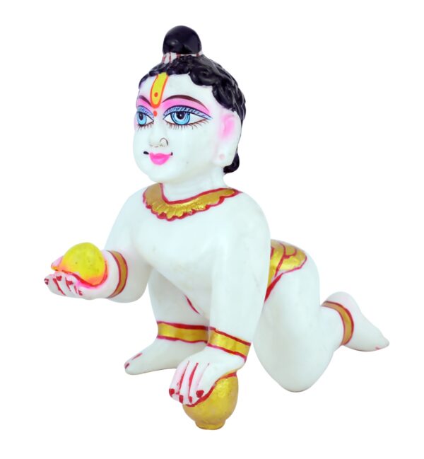 White Marble-Finish Laddu Gopal Idol with Make-up | Size 6 - Image 2
